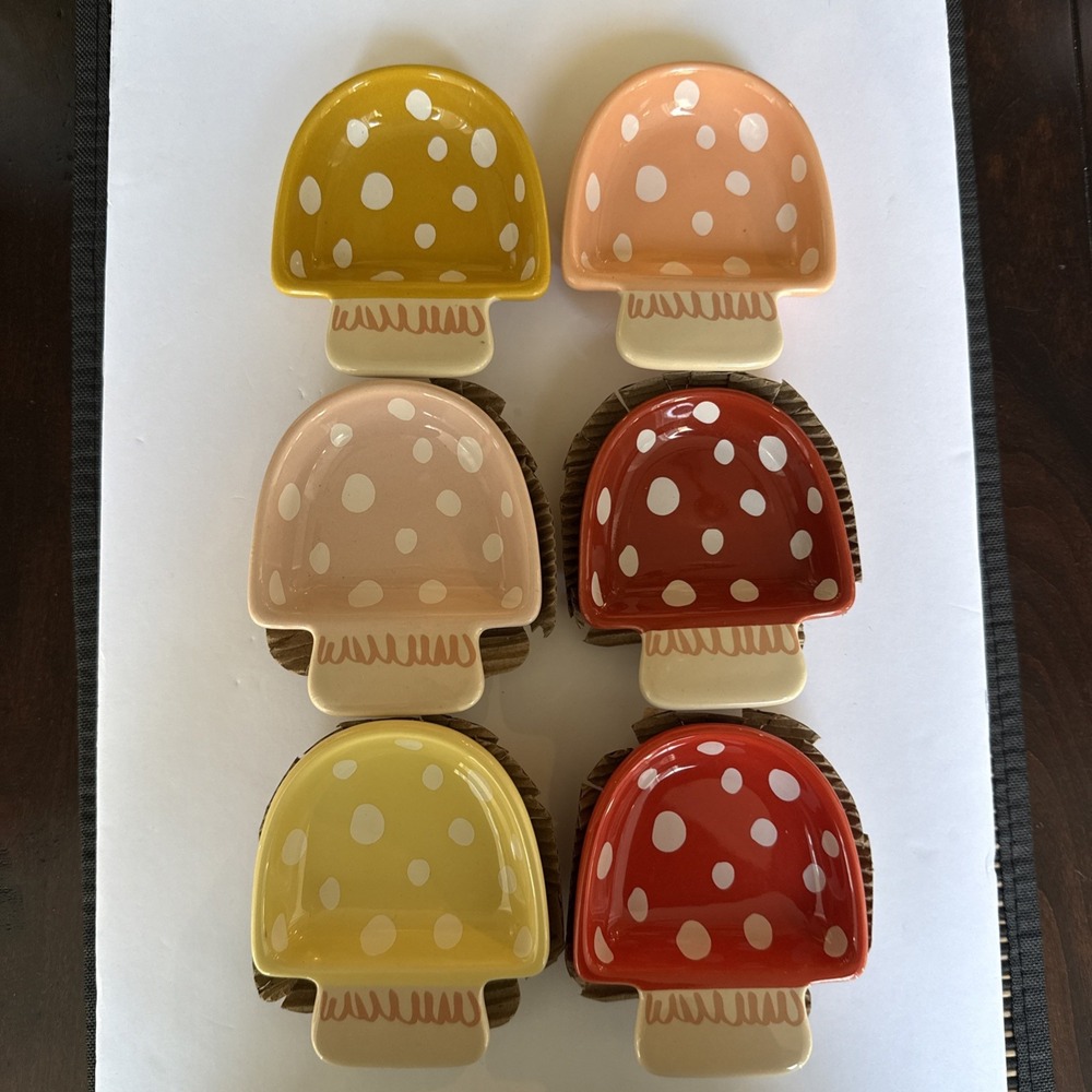Danica Jubilee Toadstool Shaped‎ Pinch Bowls Set of 6 New Multicolored 2oz Each